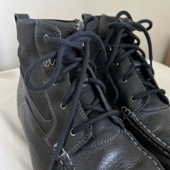 CALVIN KLEIN Hank Leather & Canvas Driving Ankle Lace Utility Boots, Black- 10 - Picture 4 of 8